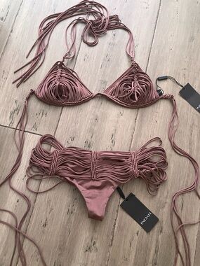 Indah Andrea Fallen Knot Macrame Bikini Set Woodrose S Resort